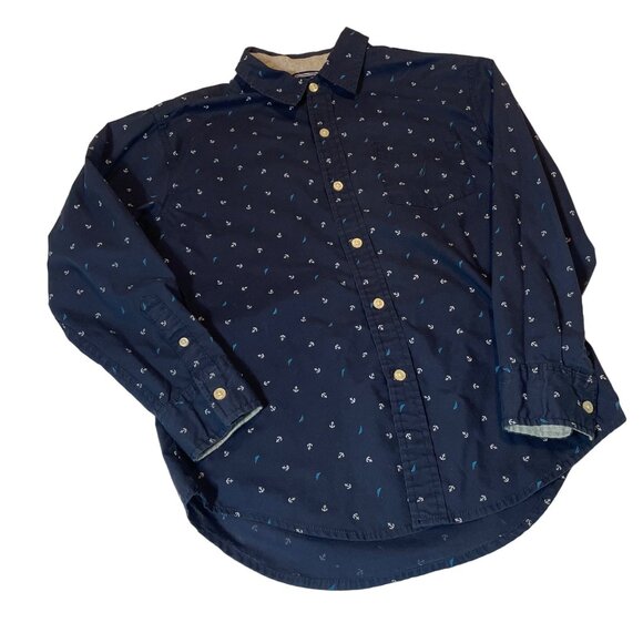 Nautica Boys' Anchor Print Button-Down Shirt Long Sleeve Navy Size M - Picture 1 of 6